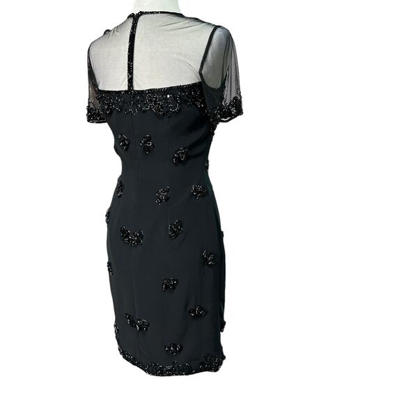 BLACK TIE Womens 4 Black Vintage Beaded Short Sleeve Cocktail Dress OLEG CASSINI - Picture 8 of 11